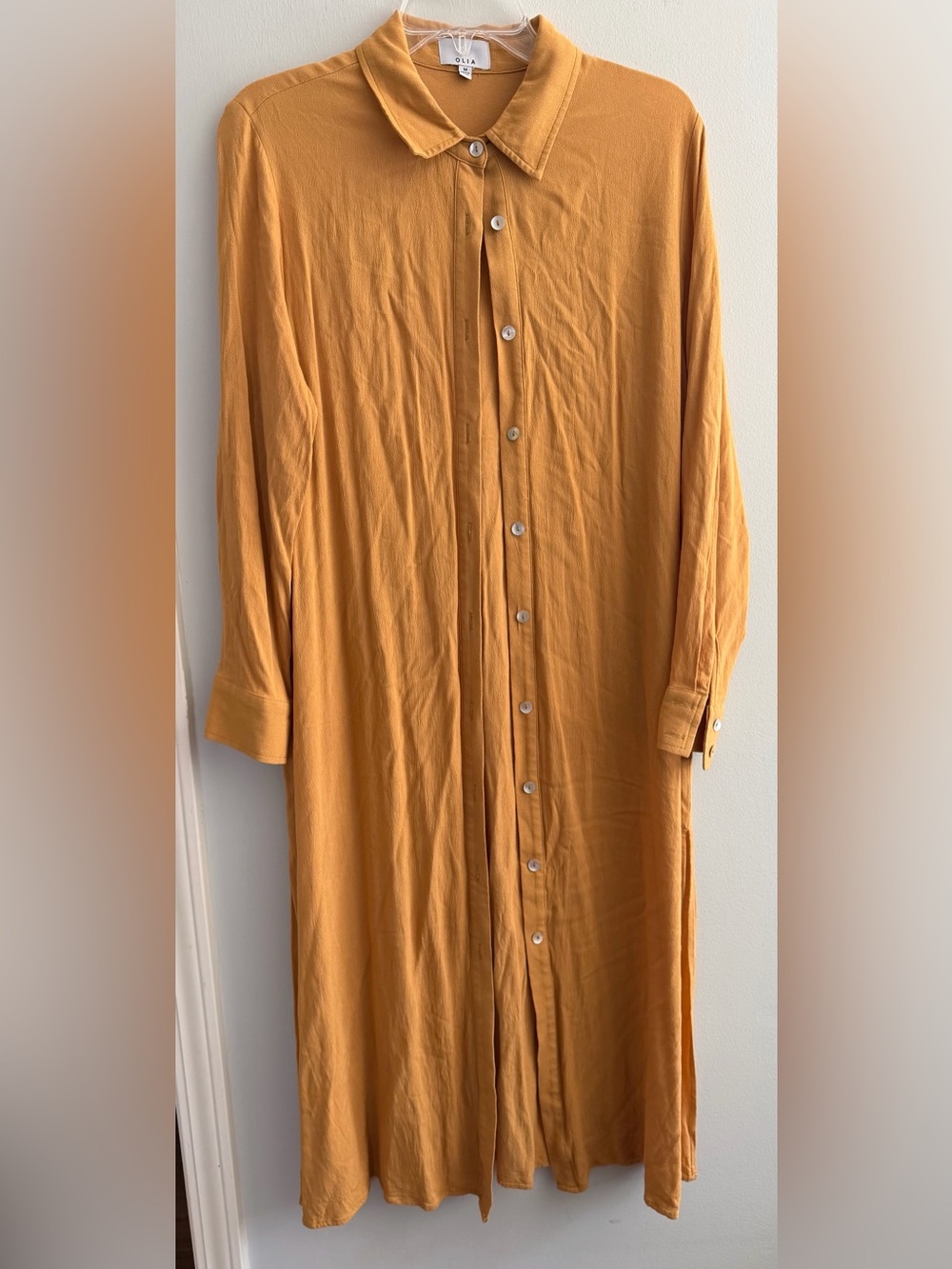 Olia golden yellow collared button down shacket lightweight layering
